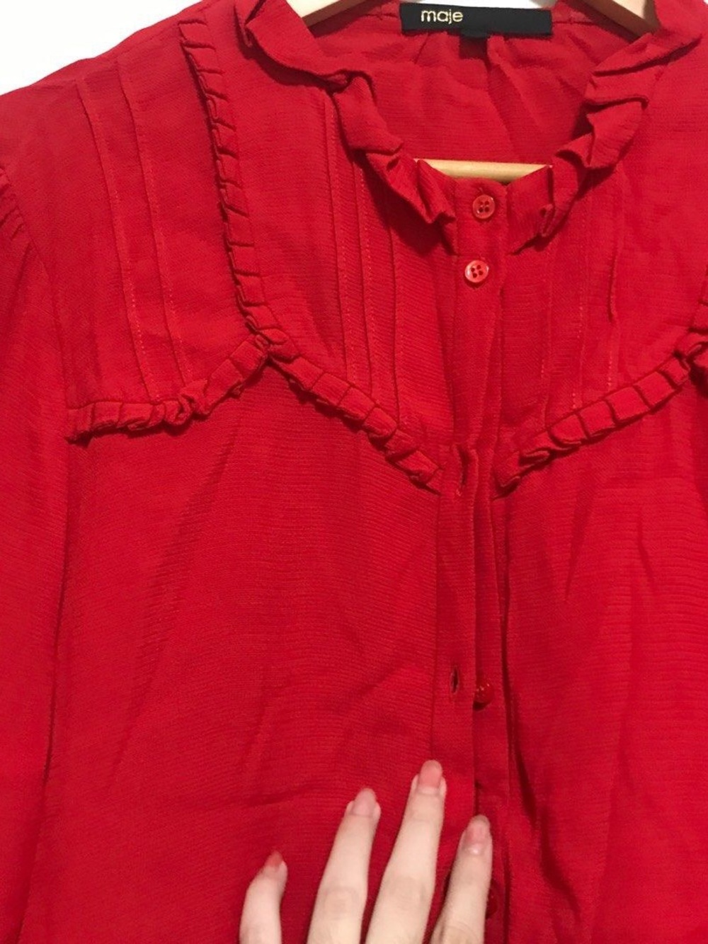 MAJE red CORETTE blouse size M - Picture 5 of 14